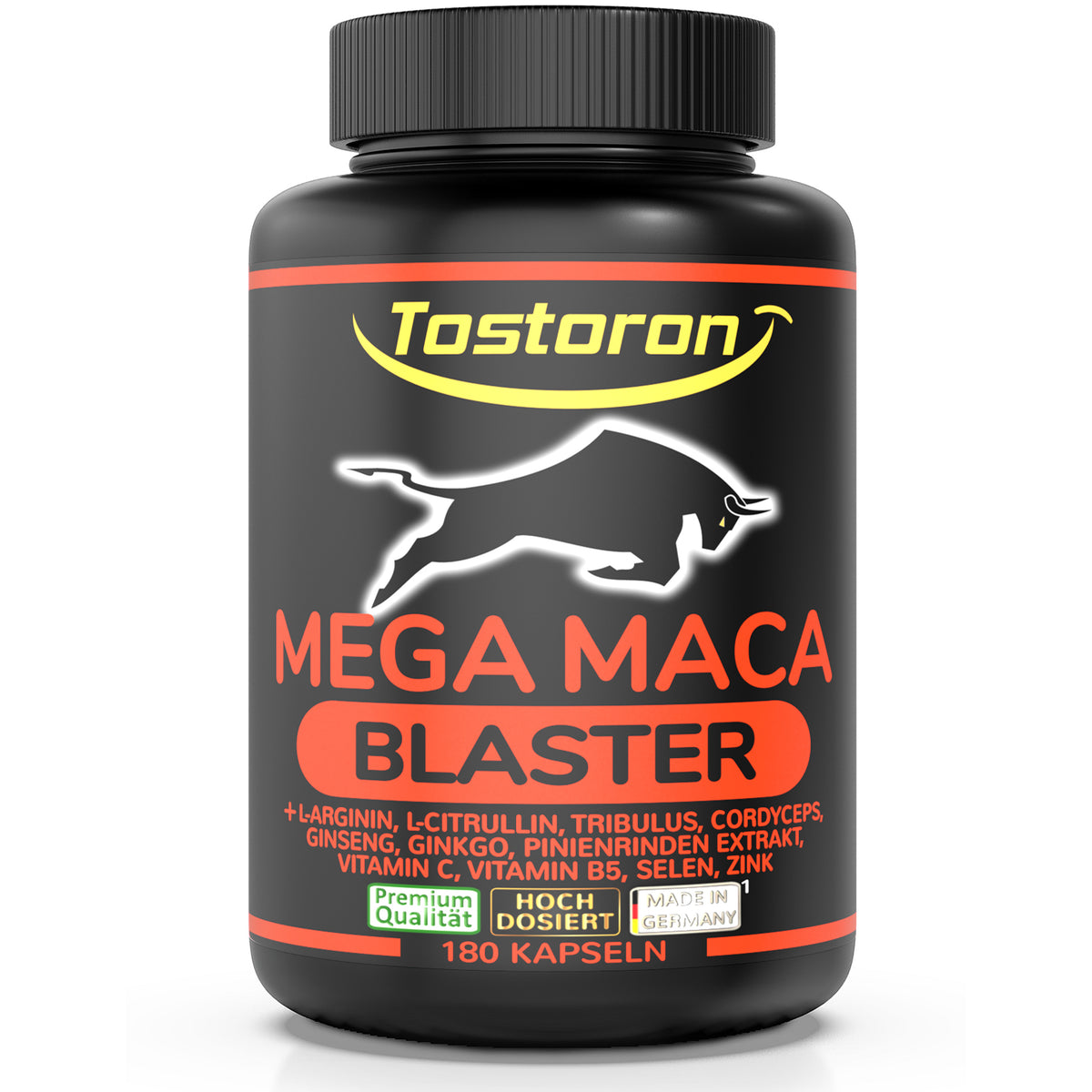 Der TOSTORON MEGA MACA BLASTER mit Maca schwarz, L-Arginin, L-Citrullin, Tribulus, Cordyceps, Ginseng, Ginkgo, Pinienrinden Extrakt, Vitamin C, Vitamin B5, Selen, Zink (aus Zink-Bisglycinat). Zink trägt zur Erhaltung eines normalen Testosteronspiegels im Blut bei! Hol dir jetzt den TOSTORON HAMMER direkt nach Hause! 