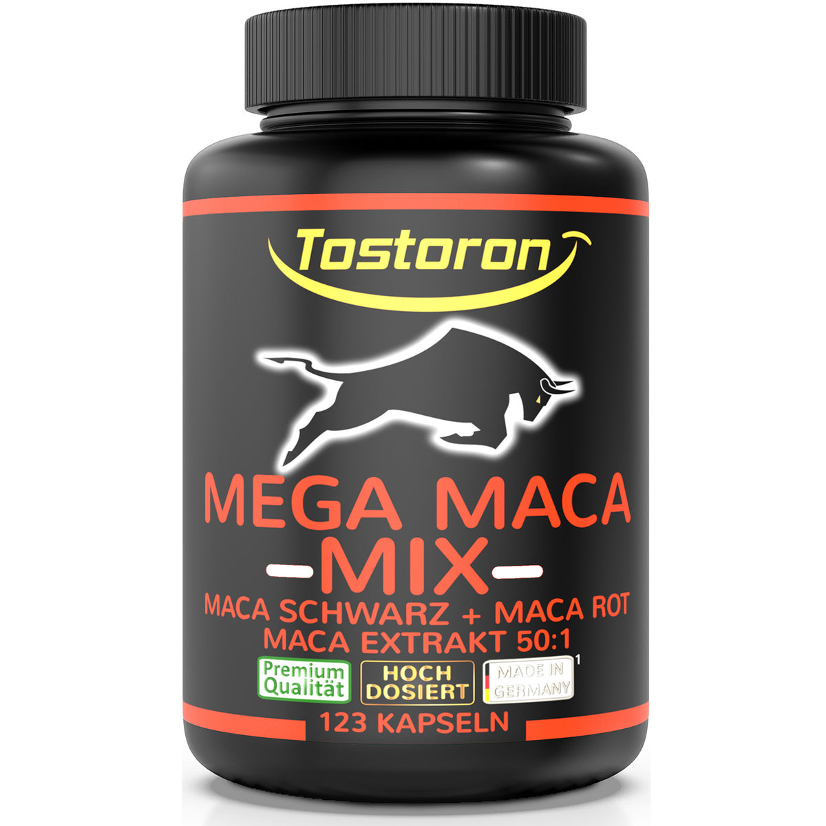 Tostoron MEGA MACA MIX Kapseln hochdosiert. Mit MACA SCHWARZ, MACA ROT und MACA EXTRAKT 50:1 hoch konzentriert. Plus Pantothensäure (Vitamin B5): Pantothensäure trägt zu einem normalen Energiestoffwechsel bei. Plus Selen aus Natriumselenit-Pentahydrat: Selen trägt zu einer normalen Spermabildung bei. Plus Zink aus Zink-Bisglycinat: Zink trägt zu einer normalen Fruchtbarkeit und einer normalen Reproduktion (Fortpflanzungsfähigkeit) bei.